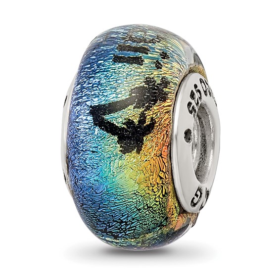 Sterling Silver Reflections Hawaii Orange Dichroic Glass Bead