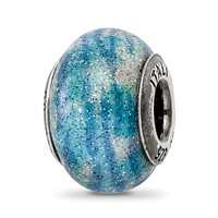 Sterling Silver Reflection Blue with Glitter Overlay Italian Bead view 1