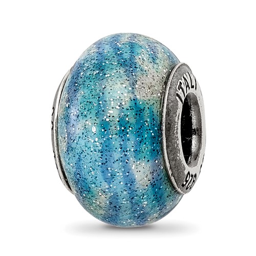 Sterling Silver Reflection Blue with Glitter Overlay Italian Bead