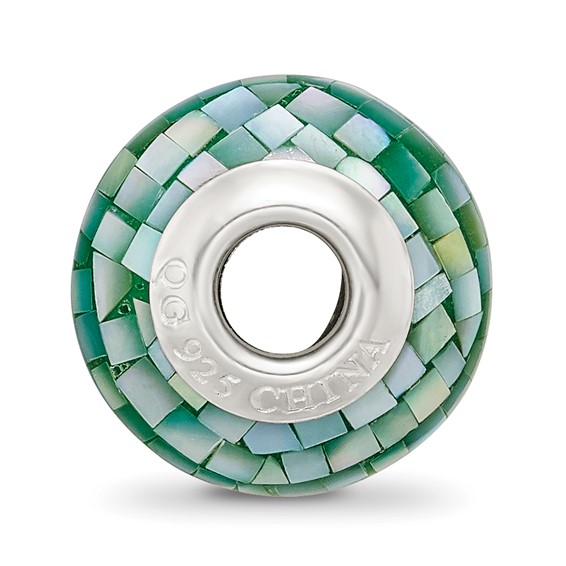 Sterling Silver Reflections Green Mother of Pearl Mosaic Bead