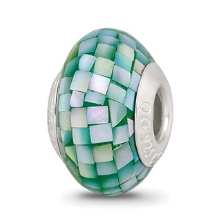 Sterling Silver Reflections Green Mother of Pearl Mosaic Bead