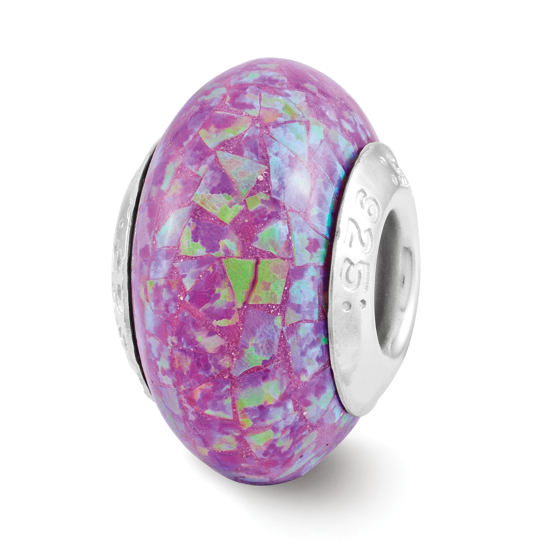 Silver Reflections Purple Synthetic Opal Mosaic Bead QRS3193