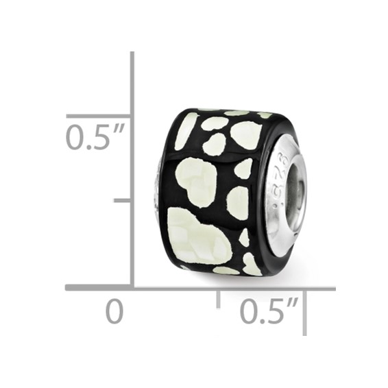 Sterling Silver Reflections Black/White MOP Hearts Mosaic Bead