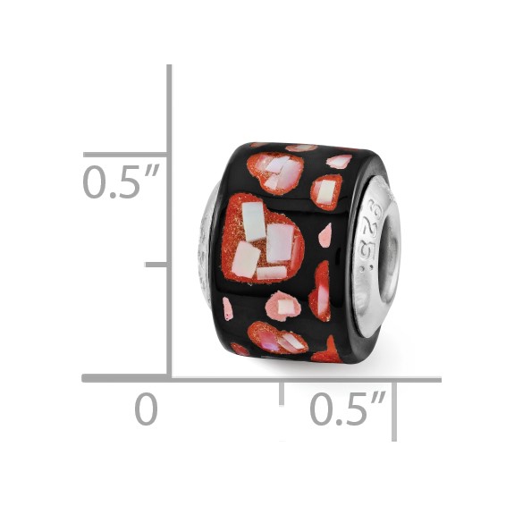 Sterling Silver Reflections Red/Black MOP Hearts Mosaic Bead