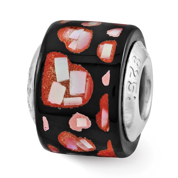 Sterling Silver Reflections Red/Black MOP Hearts Mosaic Bead
