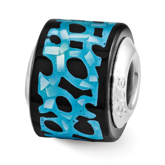 Sterling Silver Reflections Blue/Black Mother of Pearl Mosaic Bead