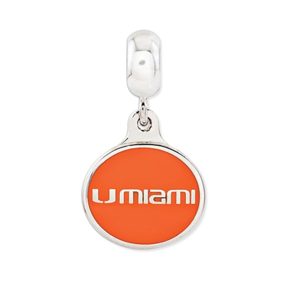Sterling Silver University of Miami Collegiate Enameled Dangle Bead