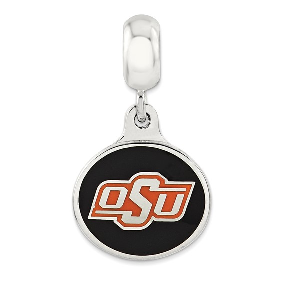 Sterling Silver Oklahoma State Univ. Collegiate Enameled Dangle Bead