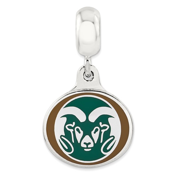 Sterling Silver Colorado State University Collegiate Enameled Dangle Bead