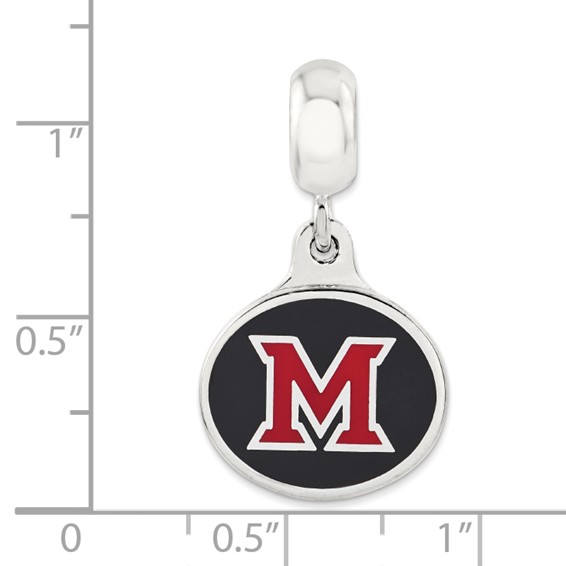 Sterling Silver Miami of Ohio University Collegiate Enameled Dangle Bead