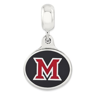 Sterling Silver Miami of Ohio University Collegiate Enameled Dangle Bead