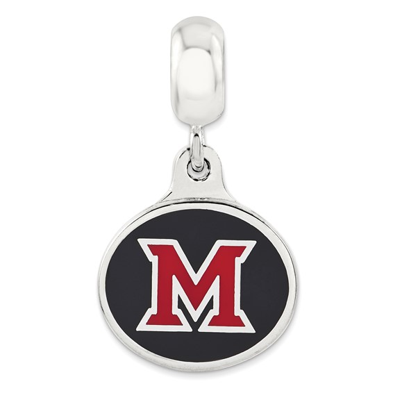 Sterling Silver Miami of Ohio University Collegiate Enameled Dangle Bead
