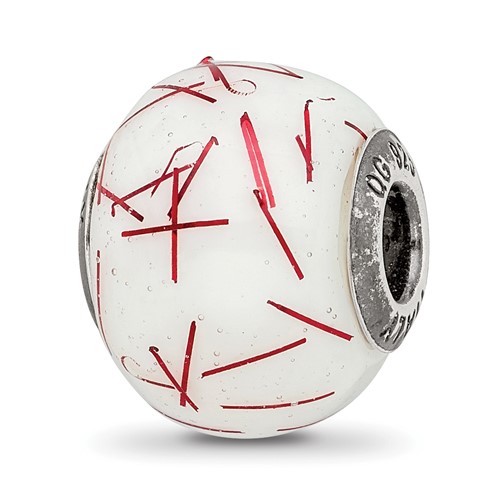 Sterling Silver Reflections White with RedConfetti Glass Bead