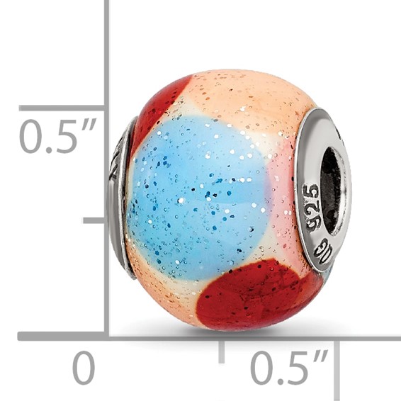 Sterling Silver Reflections Brn/Blu/Pnk/Orng w/Glitter Glass Bead