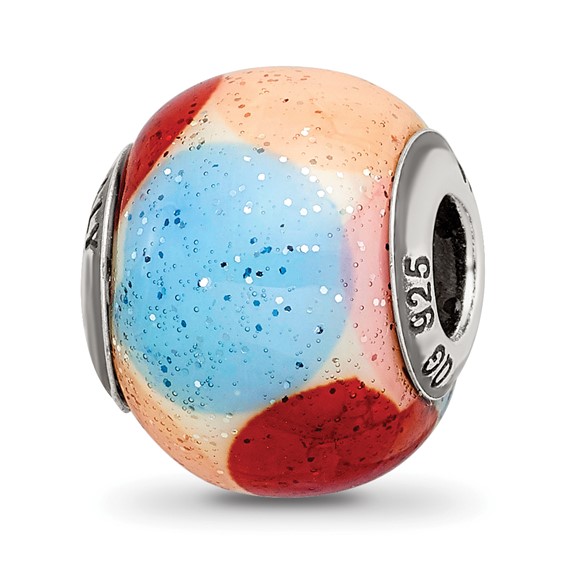 Sterling Silver Reflections Brn/Blu/Pnk/Orng w/Glitter Glass Bead