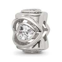 Sterling Silver Reflections Clear CZ Heart Bead view 1