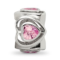 Sterling Silver Reflections Pink CZ Heart Bead view 3