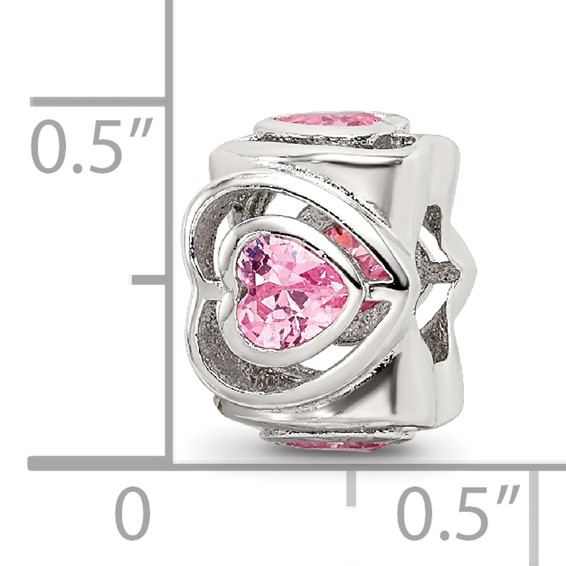 Sterling Silver Reflections Pink CZ Heart Bead
