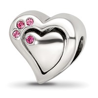 Sterling Silver Reflections Pink Crystal 2pc Heart Bead view 1