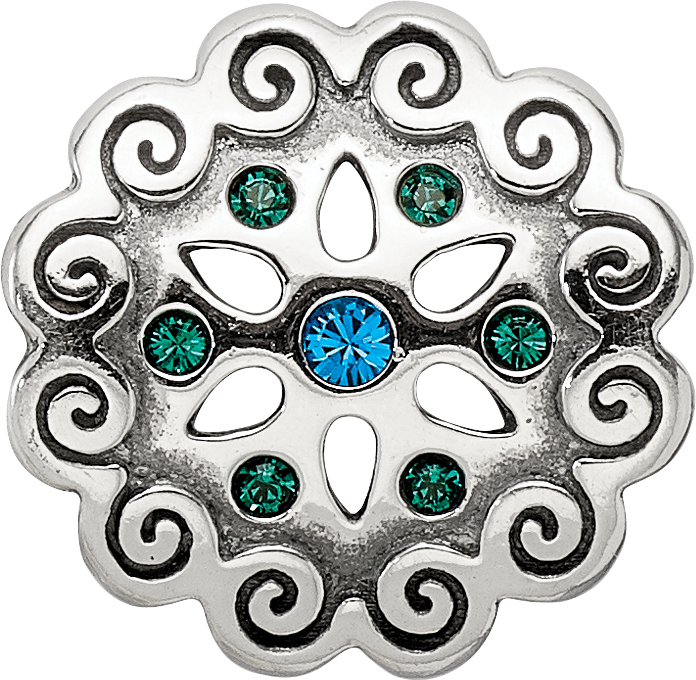 Silver Reflections Blue/Green Crystals Flower Bead QRS3353