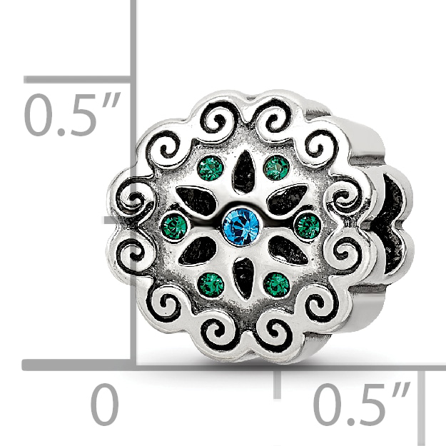 Silver Reflections Blue/Green Crystals Flower Bead QRS3353