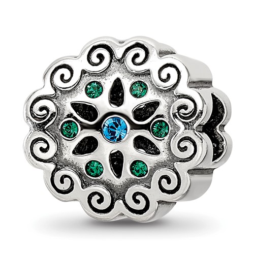 Sterling Silver Reflections Blue Green Crystals Flower Bead