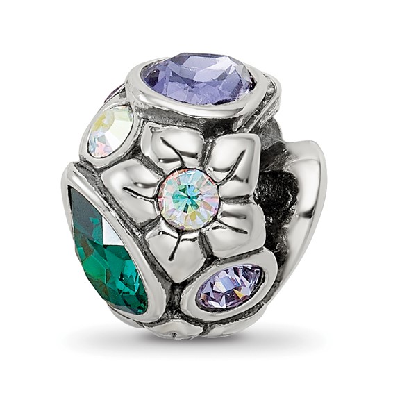 Sterling Silver Reflections Purple/Green Crystal Flower Bead