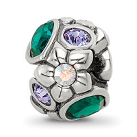 Sterling Silver Reflections Purple Green Crystal Flower Bead view 1