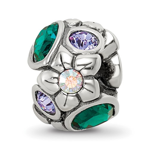 Sterling Silver Reflections Purple Green Crystal Flower Bead