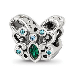 Sterling Silver Reflections Blue/Green Crystal Butterfly Bead