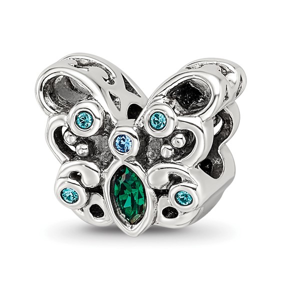 Sterling Silver Reflections Blue/Green Crystal Butterfly Bead