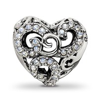 Sterling Silver Reflections Crystal Filigree Heart Bead view 5
