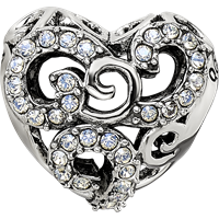 Sterling Silver Reflections Crystal Filigree Heart Bead view 3