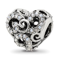 Sterling Silver Reflections Crystal Filigree Heart Bead view 1