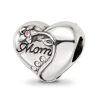 Sterling Silver Reflections Crystals Mother's Heart Bead