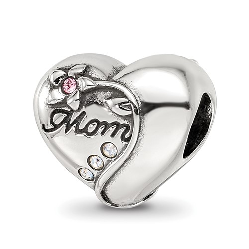 Sterling Silver Reflections Crystals Mother's Heart Bead
