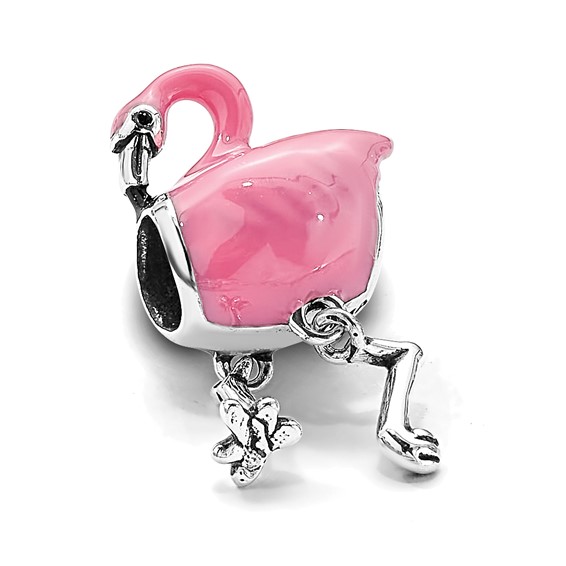 Sterling Silver Reflections Pink Enamel Flamingo Bead