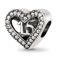 Sterling Silver Reflections Crystals Quinceanera Heart Bead view 1