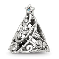 Sterling Silver Reflections Crystal Filigree Christmas Tree Bead view 1