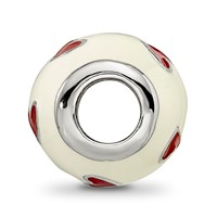 Sterling Silver Reflections Rhodium-plated Red & White Enamel Heart Bead view 2