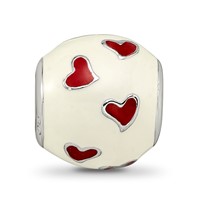 Sterling Silver Reflections Rhodium-plated Red & White Enamel Heart Bead view 4