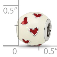 Sterling Silver Reflections Rhodium-plated Red & White Enamel Heart Bead view 3