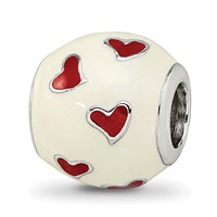 Sterling Silver Reflections Rhodium-plated Red & White Enamel Heart Bead view 1