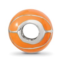 Sterling Silver Reflections Rhodium-plated Orange Enamel Basketball Bead view 2