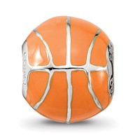 Sterling Silver Reflections Rhodium-plated Orange Enamel Basketball Bead view 4