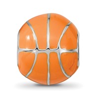 Sterling Silver Reflections Rhodium-plated Orange Enamel Basketball Bead view 5