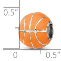Sterling Silver Reflections Rhodium-plated Orange Enamel Basketball Bead view 3
