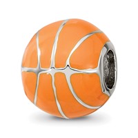 Sterling Silver Reflections Rhodium-plated Orange Enamel Basketball Bead view 1