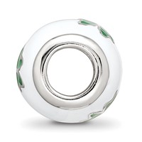 Sterling Silver Reflections Rhodium-plated White & Green Enamel Clover Bead view 2