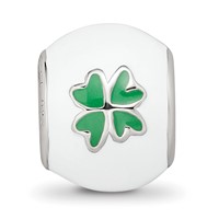 Sterling Silver Reflections Rhodium-plated White & Green Enamel Clover Bead view 5